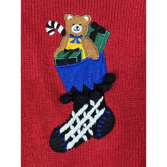 VTG Christmas Sweater Vest Women’s Ugly Christmas Sweater Size L Teddy Bear Red - Picture 3 of 6